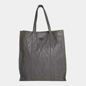 Prada Grey Antique Nappa Leather Medium  Tote Bag