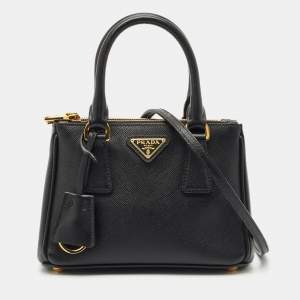 Prada Black Saffiano Lux Leather Mini Double Zip Tote