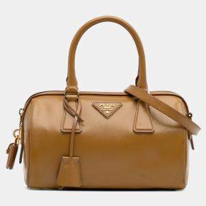 Prada Brown Saffiano Vernice Satchel