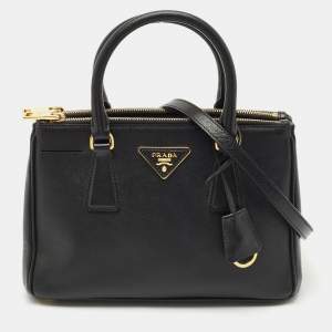 Prada Black Saffiano Leather Small Double Zip Tote