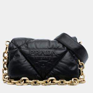 Prada Black Nappa Leather Soft Padded Logo Satchel