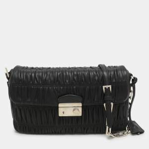 Prada Black Leather Gaufre Chain Shoulder Bags