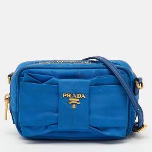 Prada Blue Tessuto Nylon and Leather Bow Camera Crossbody Bag