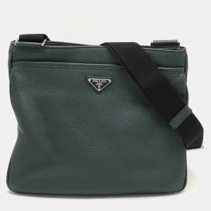 Prada Green Vitello Daino Leather Messenger Bag