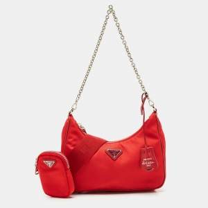 Prada Red Nylon and Saffiano Leather Re-Edition 2005 Bag