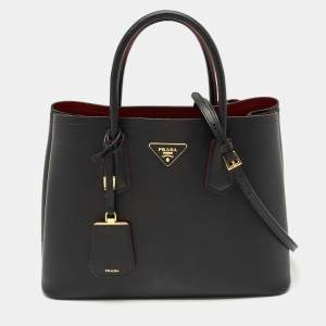 Prada Black Saffiano Cuir Leather Medium Double Handle Tote