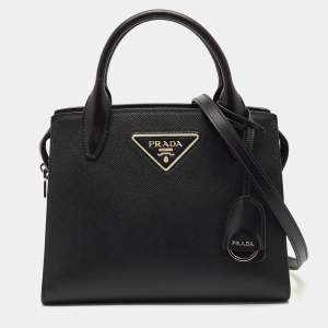 Prada Black Saffiano Cuir and City Leather Kristen Tote