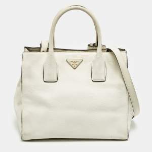 Prada White Vitello Daino Leather Tote