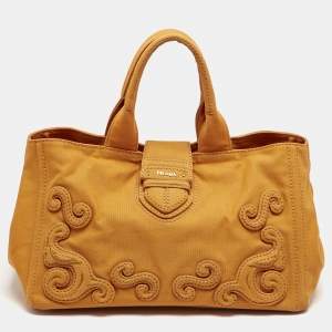 Prada Orange Canvas Shopper Tote