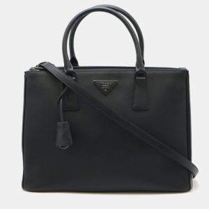 Prada Galleria Saffiano Lux Black Leather Handbag Tote Shoulder Bag