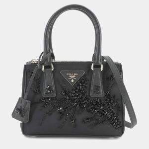 Prada Tessuto Saffiano Galleria Mini 2Way Hand Shoulder Bag Nylon Leather Nero