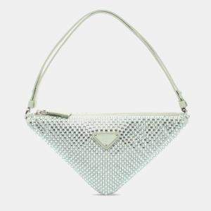 Prada Green Satin Crystal Embellished Triangle Pouch