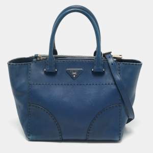 Prada Blue City Calf Leather Twin Pocket Tote