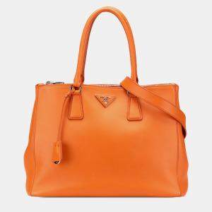 Prada Orange Medium Soft Calf Galleria Double Zip Tote