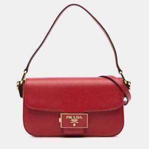 Prada Red Saffiano Lux Embleme Satchel