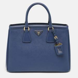 Prada Navy Blue Saffiano Lux Leather Parabole Tote