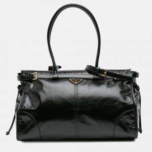 Prada Black Large Shiny Calfskin Bonnie Satchel