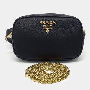 Prada Black Leather Saffiano Luxe Crossbody Belt Bag