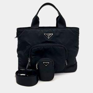 Prada Black Nylon Tote and Shoulder Bag