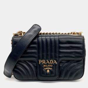 Prada Black Leather Softcalf Diagram Shoulder Bag