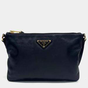 Prada Black Leather Bandolierra Crossbody Bag