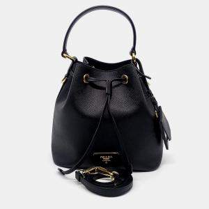 Prada Black Leather Saffiano Bucket Bag