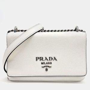 Prada White Leather Chain Shoulder Bag