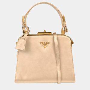Prada Frame Champagne Gold Satin Clutch Bag
