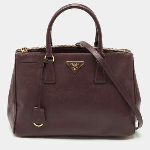 Prada Dark Purple Saffiano Leather Medium Double Zip Tote