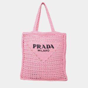 Prada Raffia Pink Tote Bag