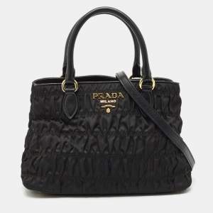 Prada Black Gaufre Tessuto Nylon and Leather Tote