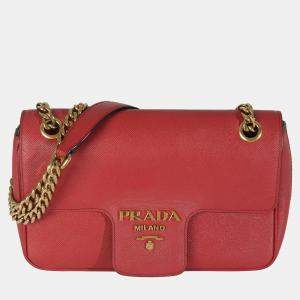 Prada Red Pattina Saffiano Flap