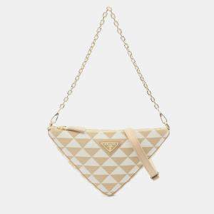 Prada Beige White Mini Triangolo Jacquard Triangle Symbole Satchel