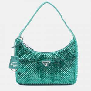 Prada Green Mini Satin Crystal Re Edition 2000 Shoulder Bag