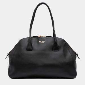 Prada Black Medium Soft Grain Leather Shopping Bag