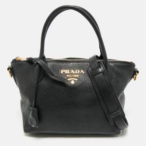 Pre Owned Prada Black Vitello Daino Leather Small Satchel