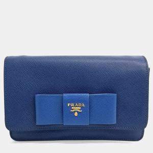 Prada Blue Leather Saffiano Luxe Crossbody Bag