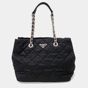 Prada Black Nylon and Saffiano Leather quilted shoulder bag