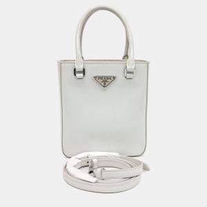 Prada White Leather small brushed tote bag