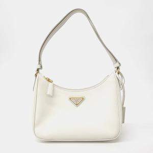 Prada White Leather Saffiano Hobo Bag