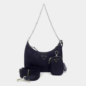 Prada Black Nylon Tessuto Chain Strap Hobo Bag