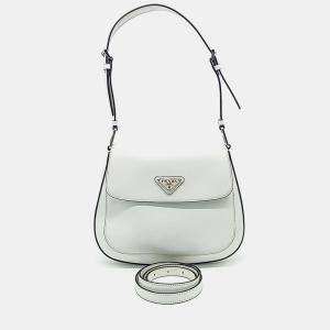 Prada White Leather Cleo Tote and Shoulder Bag