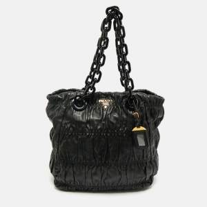 Prada Black Gaufre Leather Chain Tote