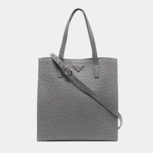 Prada Grey Ostrich Leather Tote