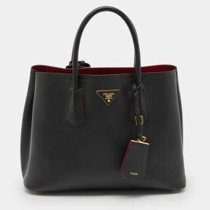 Prada Black Saffiano Cuir Leather Medium Double Handle Tote