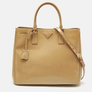 Prada Tan Saffiano Patent Leather Gardener's Tote