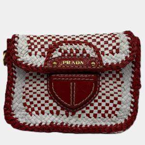 Prada Madras White/Red Leather Crossbody Bag