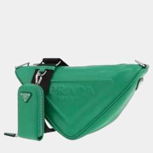 Prada Triangle Green Leather Shoulder Bag