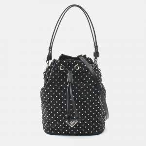Prada Studded Handbag Nylon Black