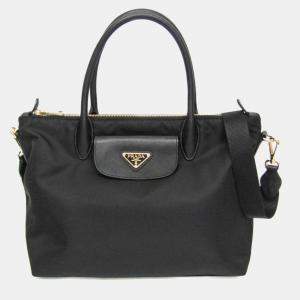 Prada Leather Nylon Handbag Shoulder Bag Black